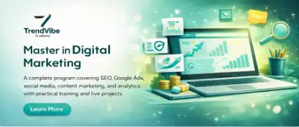 Digital marketing training online dashboard showing campaign performance and analytics tools