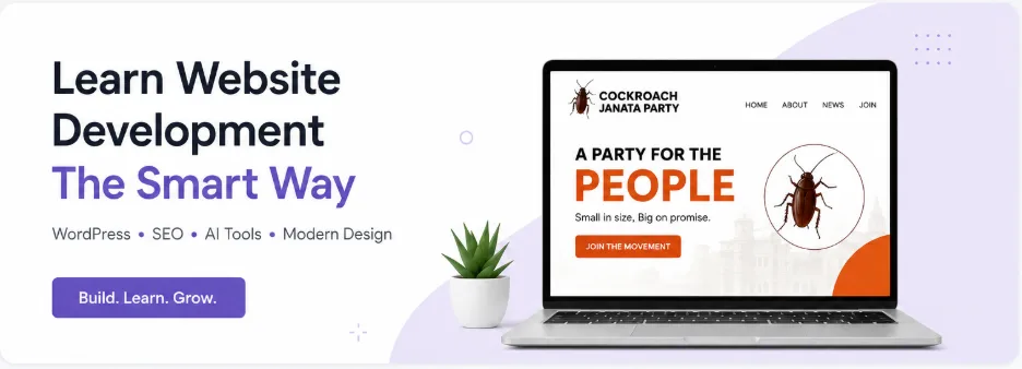 Cockroach Janta Party website case study highlighting WordPress development, SEO optimization, and digital branding